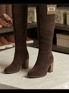 Lucky Brand Dark Brown Suede Knee-High Block Heel Boots